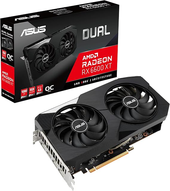 ASUS Dual AMD Radeon RX 6600 XT OC Edition 8GB GDDR6 Gaming Graphics Card (AMD RDNA 2, PCIe 4.0, 8GB GDDR6 Memory, HDMI 2.1, DisplayPort 1.4a, Axial-tech Fan Design, 0dB Technology)