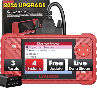 LAUNCH X431 Creader VII+ V2.0 Car Code Reader 2026,Full EOBD OBD2 Scanner Testing Engine/Transmission/ABS/Airbag System, 3 Reset Oil Service/Throttle Relearn/SAS Reset, Lifetime Free Update