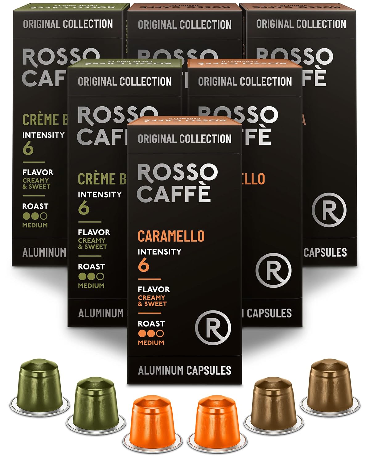 Rosso Coffee Capsules for Nespresso Original Machine - 60 Espresso Pods Vanilla, Caramel, Creme Brulee- Single-Serve Aluminum Coffee Pods - Compatible with Nespresso Original Line Machines Flavor 60