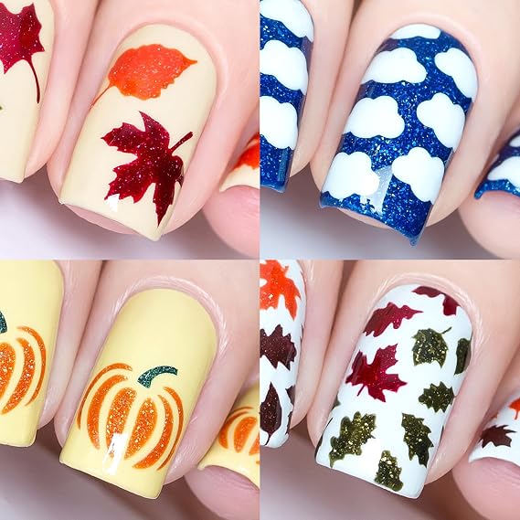 Fall Autumn Nail Vinyl Stencils 4pcs (Fall, Clouds, Pumpkin, Autumn) for Nail Art Design