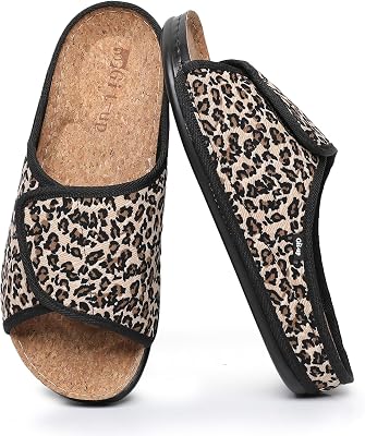 Git-up Women’s Adjustable Cork Slippers with Magic Strap, Non Slip Flat Sandals All Season, Arch Support Sandals for Indoor Outdoor Comfort