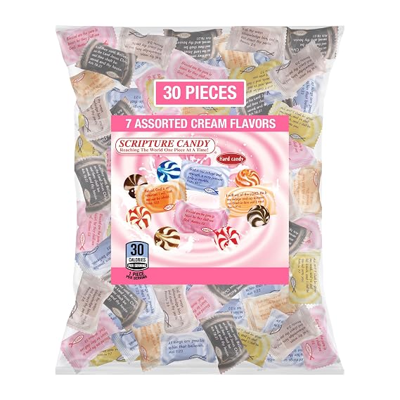SCRIPTURE CANDY Reaching The World One Piece At A Time! Scripture Candy, Assorted Cream Flavor Hard Candy, 30 Pieces, Orange