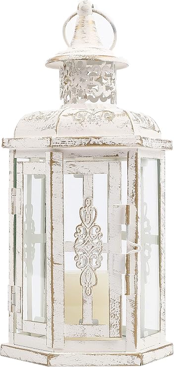 JHY DESIGN Candle Holder 25cm Height Antique Candle Lantern Stylish Indirect Lighting Candlestick Candle Lantern Indoor Outdoor Decoration for Garden, Room, Office, Bar, etc. White
