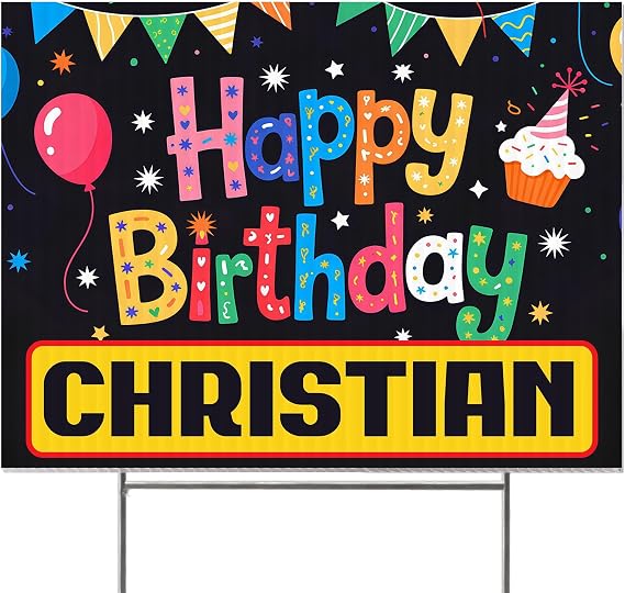 16x12" Personalized Happy Birthday Yard Sign with Stakes, Custom Birthday Yard Sign with Photo Print and Text, Corrugated Lawn Sign for Party Decorations, Design 2