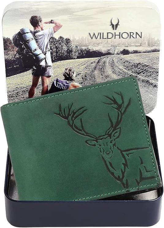 WILDHORN Antlers Hunter Leather Wallet for Men (Green)