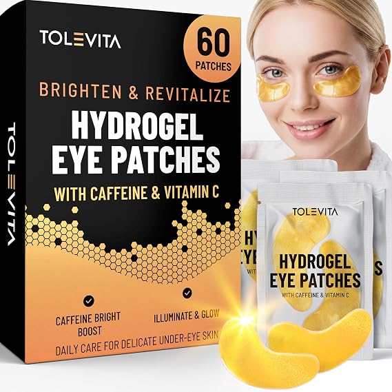 TOLEVITA Hydrogel Eye Patches with Caffeine & Vitamin C Under Eye Patches for Dark Circles & Puffiness Hydrating & Refreshing Under Eye Masks- 60 Patches