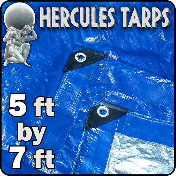 5' x 7' - Hercules Tarp Cover Waterproof Tarpaulin Plastic Tarp Protection Sheet for Contractors, Campers, Painters