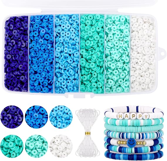 Funtopia 6000 Pcs Blue Clay Beads for Bracelets Making, Heishi Beads