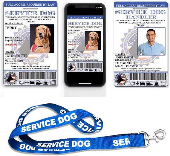 XpressID Service Dog Special Bundle - Includes Custom Dog ID Card + Handler ID Card with Lanyard & Digital Copy for Mobile - Registration to National Dog Registry Included - QR Code & ADA Ready
