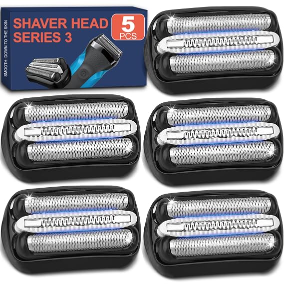 32B s3 Replacement Head Series 3 Shaver Head Compatible with Braun 3040s, 3080s-4, 370cc, 3070cc, 3000s, 3010, 3090cc & More Wet and Dry Electric Razor Replacement Heads (5PCS)