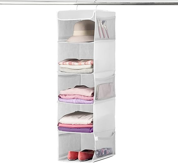 ZOBER Hanging Closet Organizer, 5-Shelf - Hanging Storage Organizer Shelves for Clothes, Towels, Toys - College Dorm Room, Nursery, Home Closet