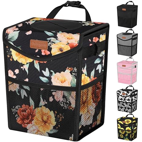 Pritent Car Trash Can with Lid Leakproof Car Garbage Bag Vehicle Trash Bin | Hanging Automotive Garbage Can,Multipurpose Car Accessories for Women Men Interior Car Storage Organizer(2.8 Gal,Rose)