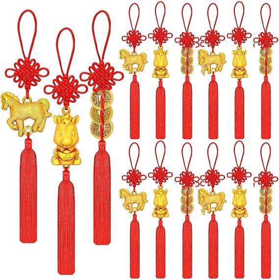 JULMELON 18Pcs Chinese New Year 2026 Decorations, Lucky Horse Knot Pendants