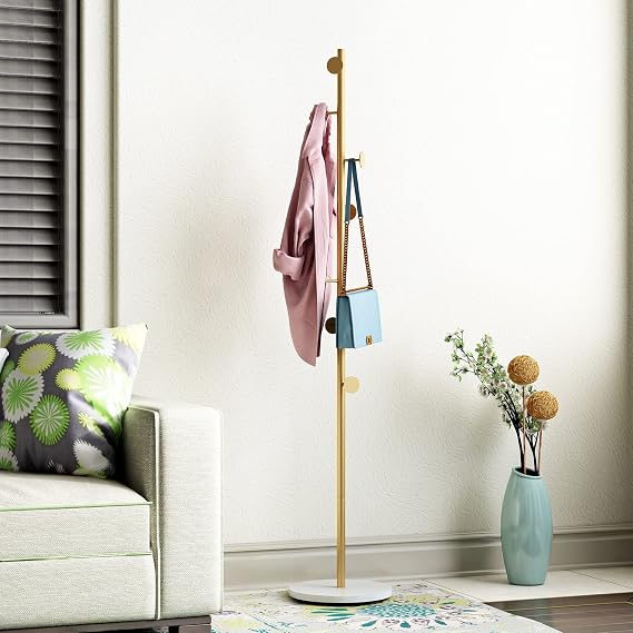 DOORXIFO Gold Coat Racks, Metal Coat Rack Freestanding with Hooks, Entryway Coat Rack Stand, Coat Racks with Marble Base, Coat Tree for Hanging Clothes, Hats, Bags
