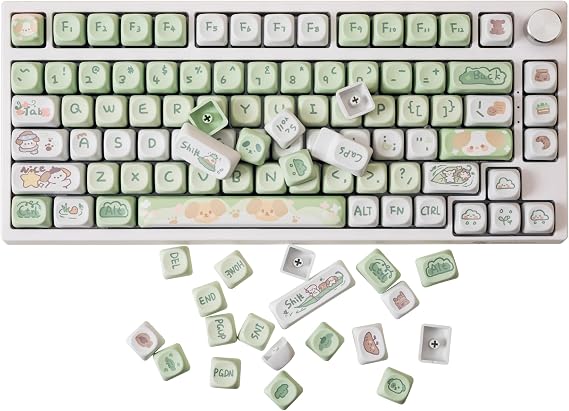 GK GAMAKAY Green White Puppy Keycaps Set, MOA Profile PBT Keycaps-132 Keys | Five-Sided Thermal Sublimation Cute Puppy Keycap for 61/68/75/84/87/98/104/108 Layout Mechanical Gaming Keyboard (Green)