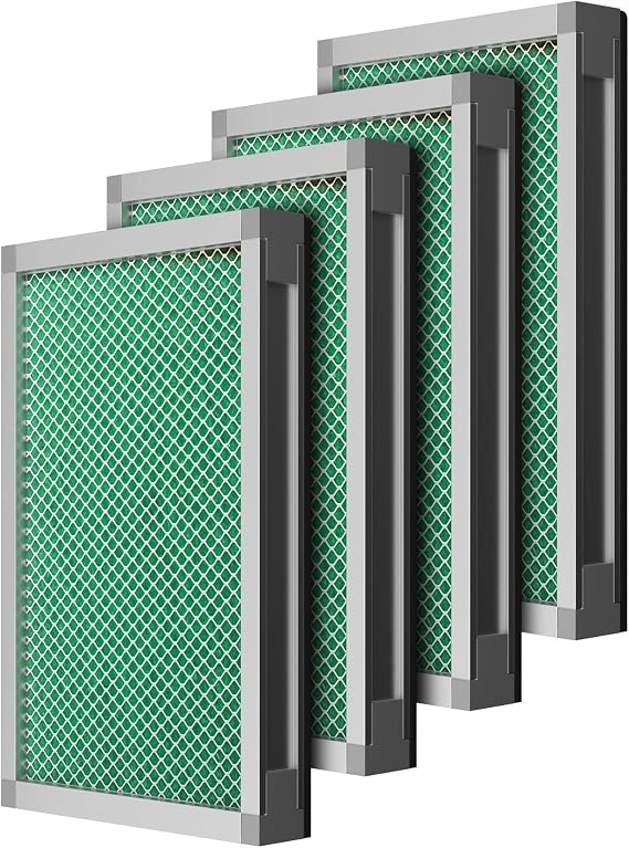 OMTech Activated Carbon Filter Set, 2 Piece Charcoal Replacement Air Filter Set for Fume Extractor Air Purifier, 15x11 in. Filter Replacement Set with Aluminum Alloy Frame for Smoke Fume Odor Chemical