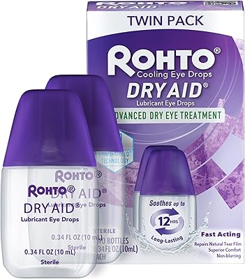 Rohto DryAid Eye Relief Lubricant Eye Drops, Twin Pack, Dry Eye Relief, 0.34 Fl Oz Pack of 2