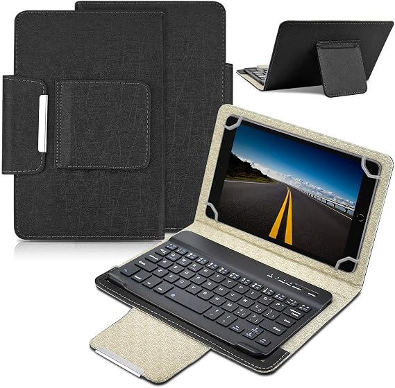 DETUOSI Universal 7.0 inch Android Tablet Case with Keyboard, Removable Wireless Bluetooth Keyboard + PU Leather Folio Book Cover + Stand, Travel Portable Sleeve for iOS/Android/Windows System Tablet