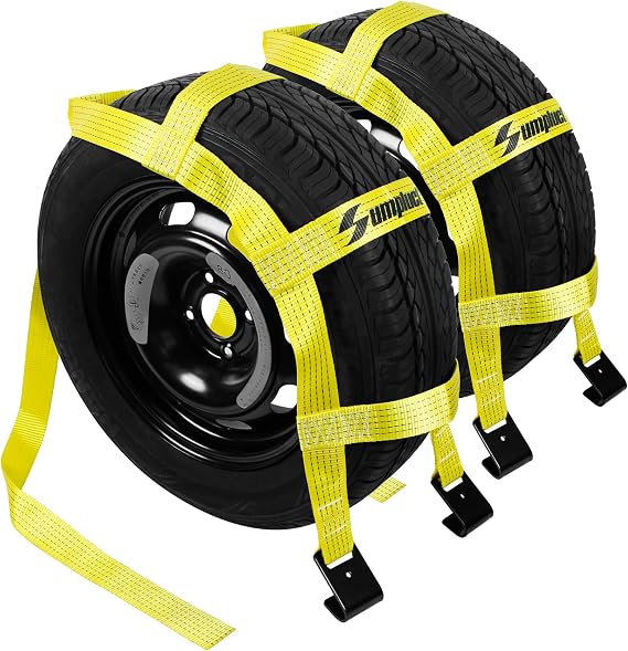 Tow Dolly Basket Straps with Flat Hook Fit 14" 15" 16" Car Tires | Auto Hauler Wheel Tire Strap for Car Trailer, SUV, UTV, ATV, Vehicle,Tire Tie-Down Strap for Emergency Essentials