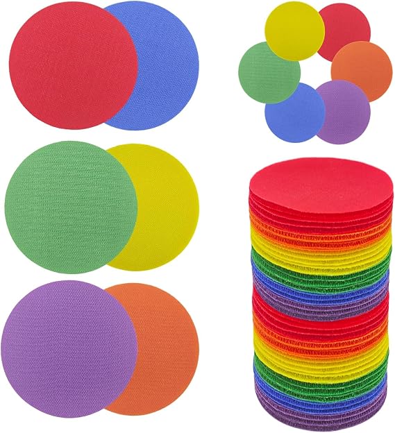60 Pcs Carpet Spot Markers,Carpet Spot Markers for Classroom,4 Inch Circle Magic Nylon Dots,Sit Spots for Classroom Carpet Velcro, Velcro Dots for PE, Yoga, Preschool and Kindergarten(6 Colors)