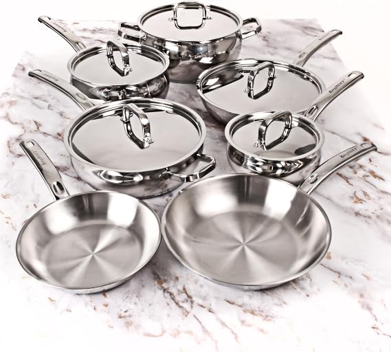 Berghoff Belly Shape 12Pc Cookware Set,18/10 Stainless Steel,Metal Lids