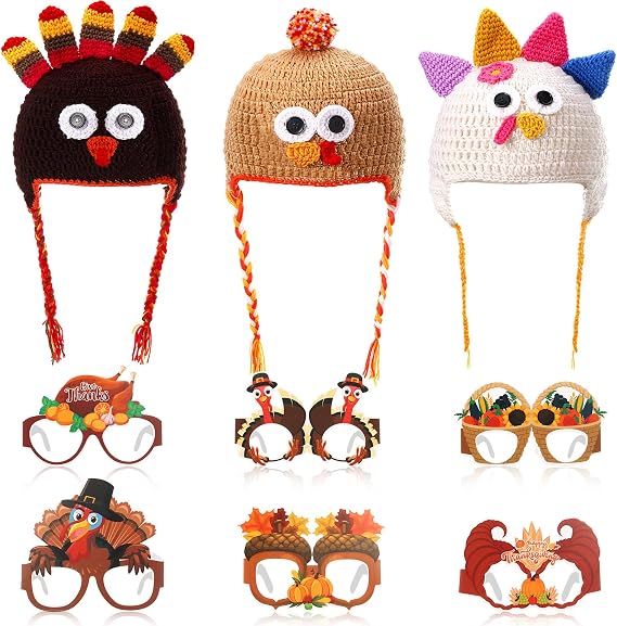 Knitted Turkey Hat Thanksgiving Costume Glasses