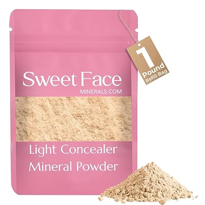 1 Pound Bag Light Concealer Powder Refillable Pouch by Sweet Face Minerals, High Coverage Under Eye Concealer for Mature Skin, SPF 30