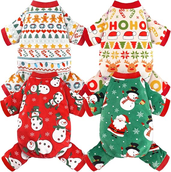 4 Pack Dog Pajamas Soft Lightweight Dog Recovery Suit Onesie Clothes for Small Medium Pet Dogs (L (Back: 12.5",Chest: 17", Neck: 10.2"), Christmas Styles)
