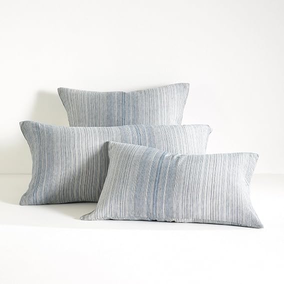 Sterling Stripe Linen Blue Stripe Linen Duvet Sham, Standard