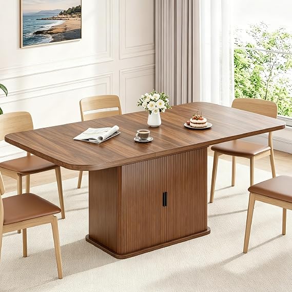 Extendable Dining Table for 46, 4763 Rectangular Kitchen Table with Storage, Mid Century Modern Expandable Dinner Table for Dining Room,Kitchen