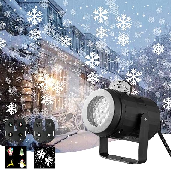 Callenbach Christmas Projector Lights, Snowflake Projector Rotating Christmas Snowfall Lights with 2 Film for Christmas Holiday Party Garden Indoor & Outdoor Decorations