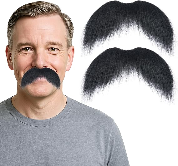 2Pcs Men Fake Mustache Realistic Mustaches Fake Facial Hair Beard for Cosplay Costume Halloween Parties