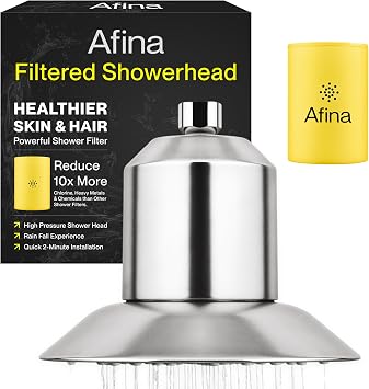 Afina Filtered Shower Head - Water Softener Showerhead with KDF-55 Shower Filter for Hard Water - High Pressure Rain Fall Experience - Universal Fit Brushed Nickel