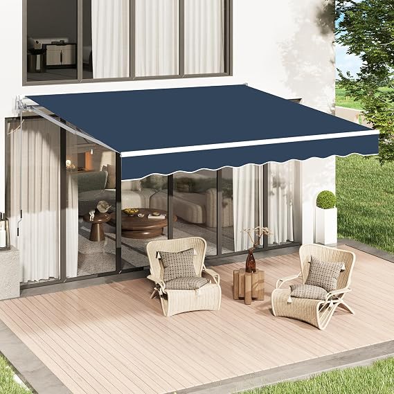 U-MAX Awnings for Patio, 10'x8' Retractable Awning Cover Sun Shade Shelter, 280g/m2 Premium Polyester with PU Coating Fabric Outdoor Door Window Awning for Deck, Home, Backyard, Balcony, Navy