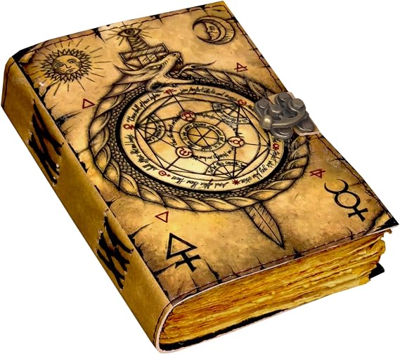 Blank Spell Book of Shadows Journal Witchcraft Supplies Witch Spell for Men & Women 200 Pages with Lock Clasp Vintage Handmade Deckle Edge Paper, Leather Sketchbook, Drawing Journal, Leather Journal,