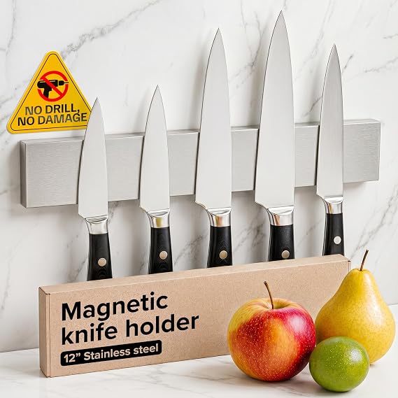 Steel Magnetic Knife Holder Strip for Wall, No Screws, 12" (30cm)
