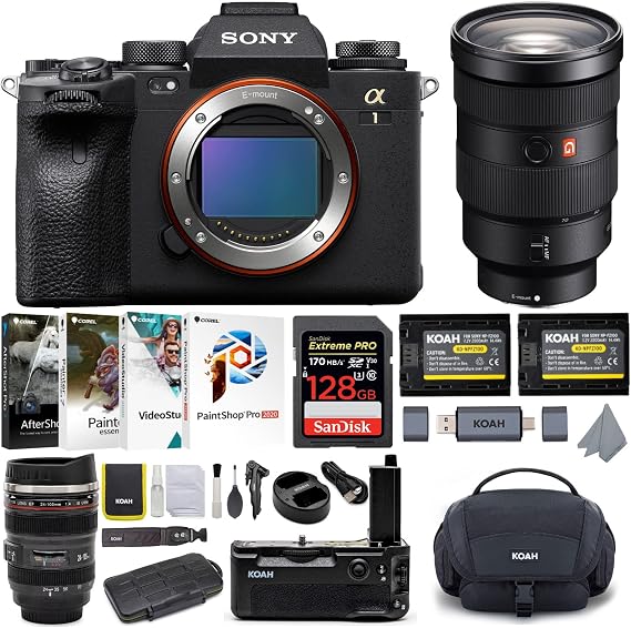 Sony Alpha 1 Mirrorless Digital Camera Bundle | 128GB Memory Card, Battery Grip, Dual Charger, Carrying Case, Gadget Bag, (10 items)