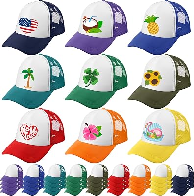 Xtinmee 36 Pcs Sublimation Trucker Hat Blank Mesh Baseball Cap DIY Adjustable Mesh Polyester Hat Bulk Wholesale for Men Women