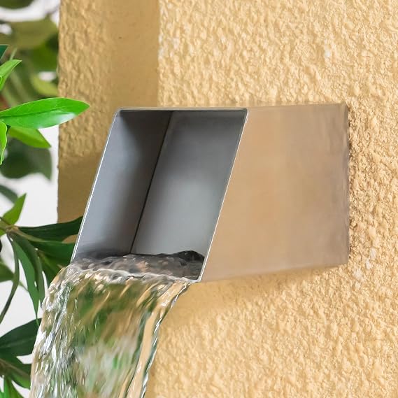PONDO 4" Square Outdoor Water Fountain Spout - Stainless Steel 316 Spillway Scupper with Contemporary Design for Pools, Ponds, Water Walls, and Fountains (Brushed Stainless Steel)