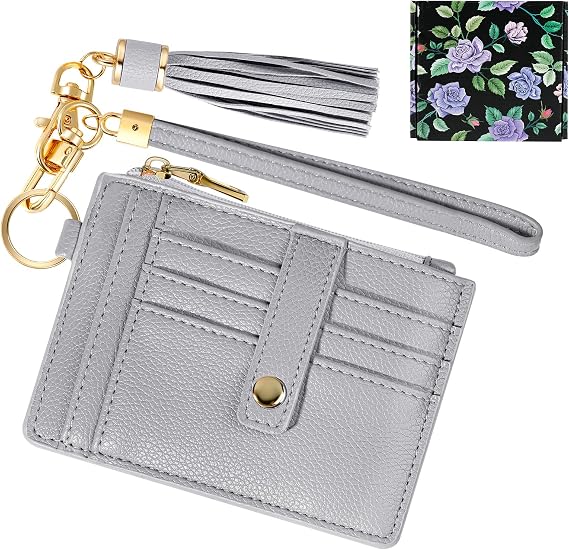 Hicdaw Wristlet Bracelet Keychain Wallet for Women 9 Slots Credit Card Holder Tassel Purse Silicone Key Ring with Gift Box