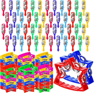 72 Pcs Mini Tambourines Bulk, 36 Plastic Hand Bells 36 Cymbals Noise Maker Colored Musical Toy Instruments Gift for Valentine Church Sunday School, Early Music Learning, Party, PreschoolStar