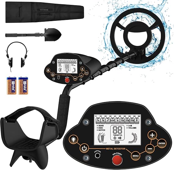 JY Metal Detector for Adults Professional Professional Detector for Treasure Hunt, 5 Detection Modes IP68 Waterproof 10" Search Coil, High Accuracy, Strong Memory Mode(Black)