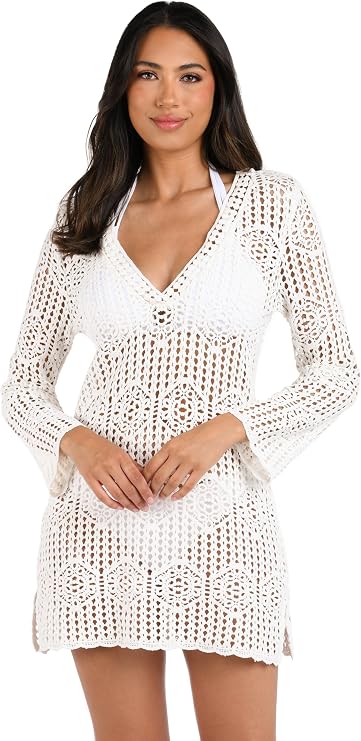 La Blanca womens Long Sleeve Mini Dress Swimsuit Cover Up