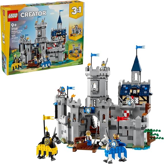 LEGO Creator 3 in 1 Medieval Horse Knight Castle Toy for Kids - Building Blocks & Learning Toy for Boys & Girls Ages 9+ 3 Storytelling Building Sets in 1 - Gift for Birthdays - 31168