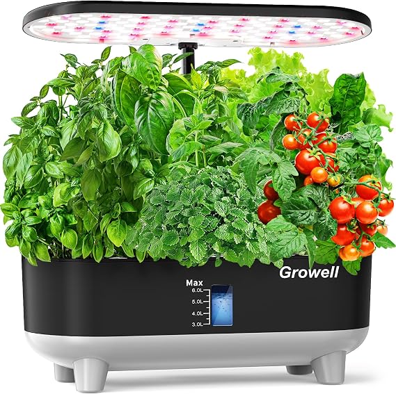 Growell Hydroponics Growing System Kit, 16 Pods Indoor Garden with 28W Full Spectrum LED Grow Light, Auto Timer, 3 Smart Light Modes, 8L Large Herb Garden, Ideal Gardening Gift for Women, Men (Black)