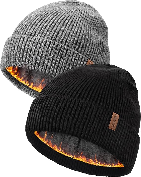 FURTALK Winter Hats for Men Women Fleece Lined Beanie Warm Knitted Outdoor Skull Cap 2 pcs