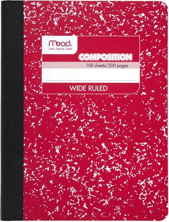 Mead Composition Notebook, Wide Ruled Paper, 7-1/2" x 9-3/4", 100 Sheets, Red Marble (09918AB5)