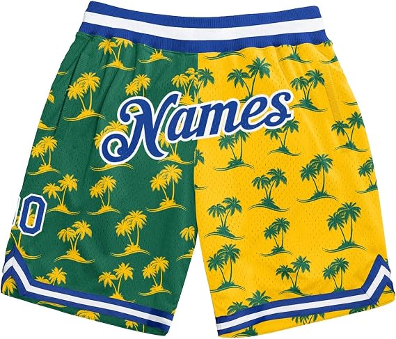 Customized Shorts for Men, Custom White White-Kelly Green 3D Pattern Design Palm Trees Basketball Shorts
