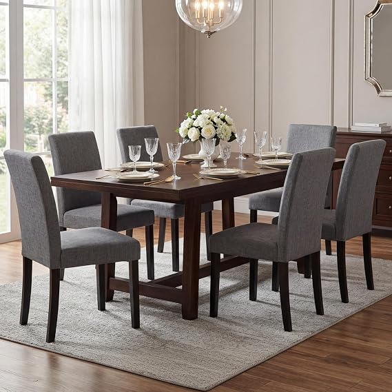 LSSBOUGHT Modern Dining Chair Set of 6 Urban Style Linen Kicthen Chairs with Solid Wood Legs for Dining Room and Restaurant,(Gray)