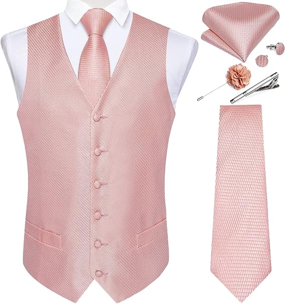 DiBanGu Mens Vest and Tie Set Formal Paisley Waistcoat and Necktie Pocket Square Cufflinks Silk Suit Vest for Tuxedo Wedding
